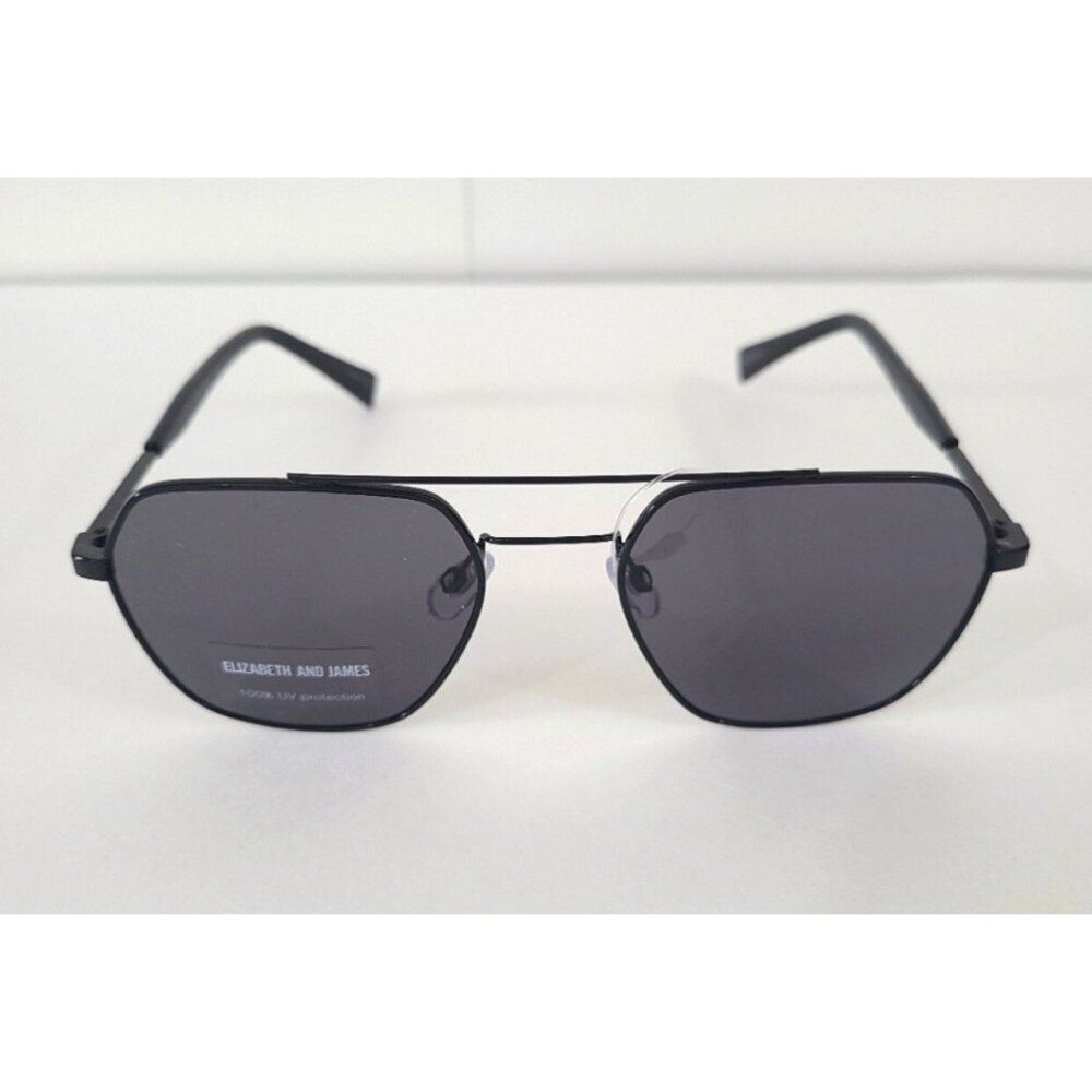 Elizabeth & James Womens Solid Black Hexagon Aviator Sunglasses